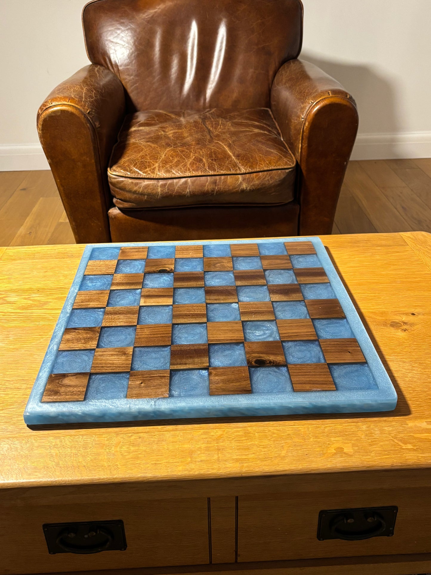 Chess board, Walnut and Epoxy.