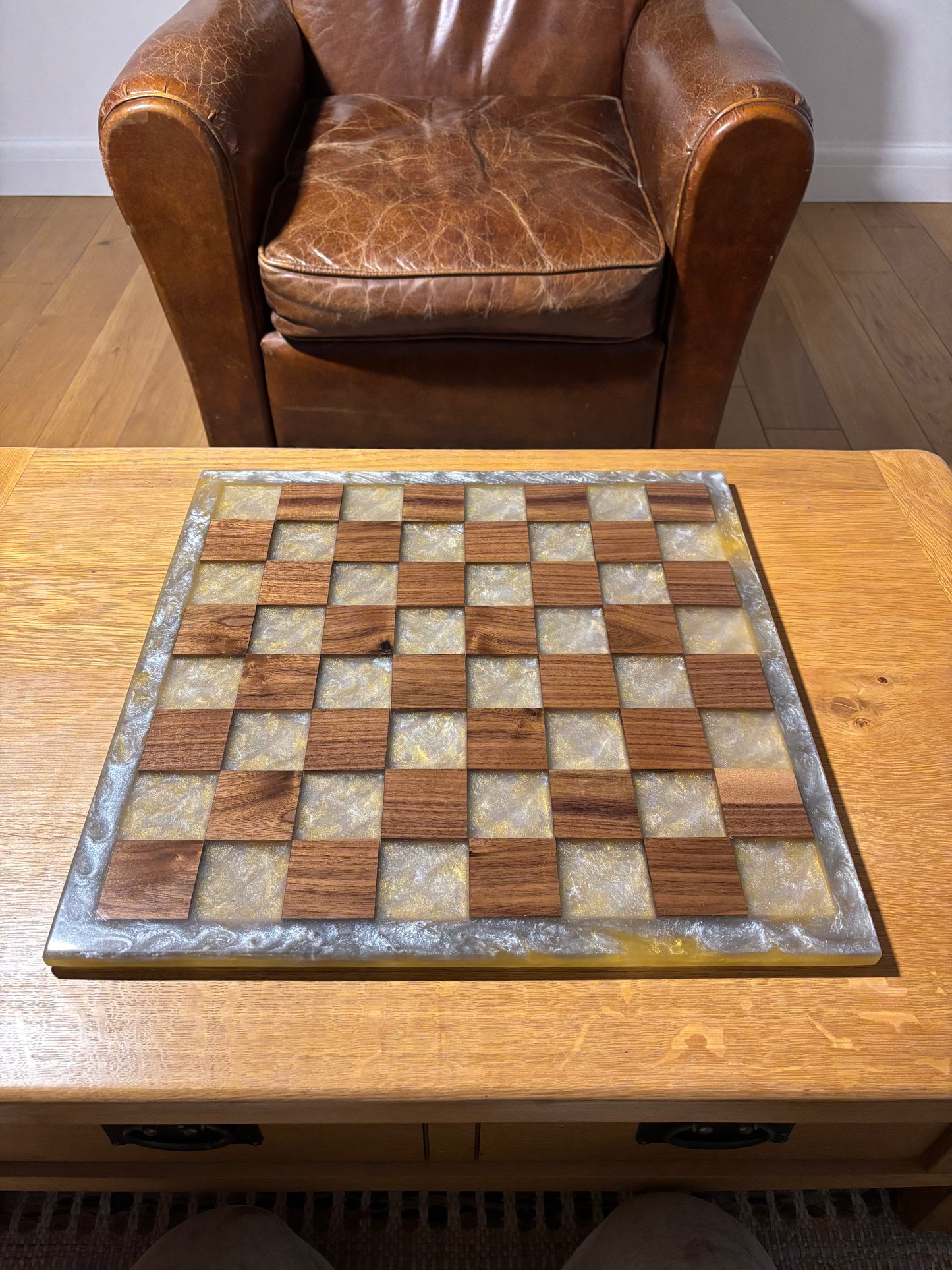 Chess board, Walnut and Epoxy.