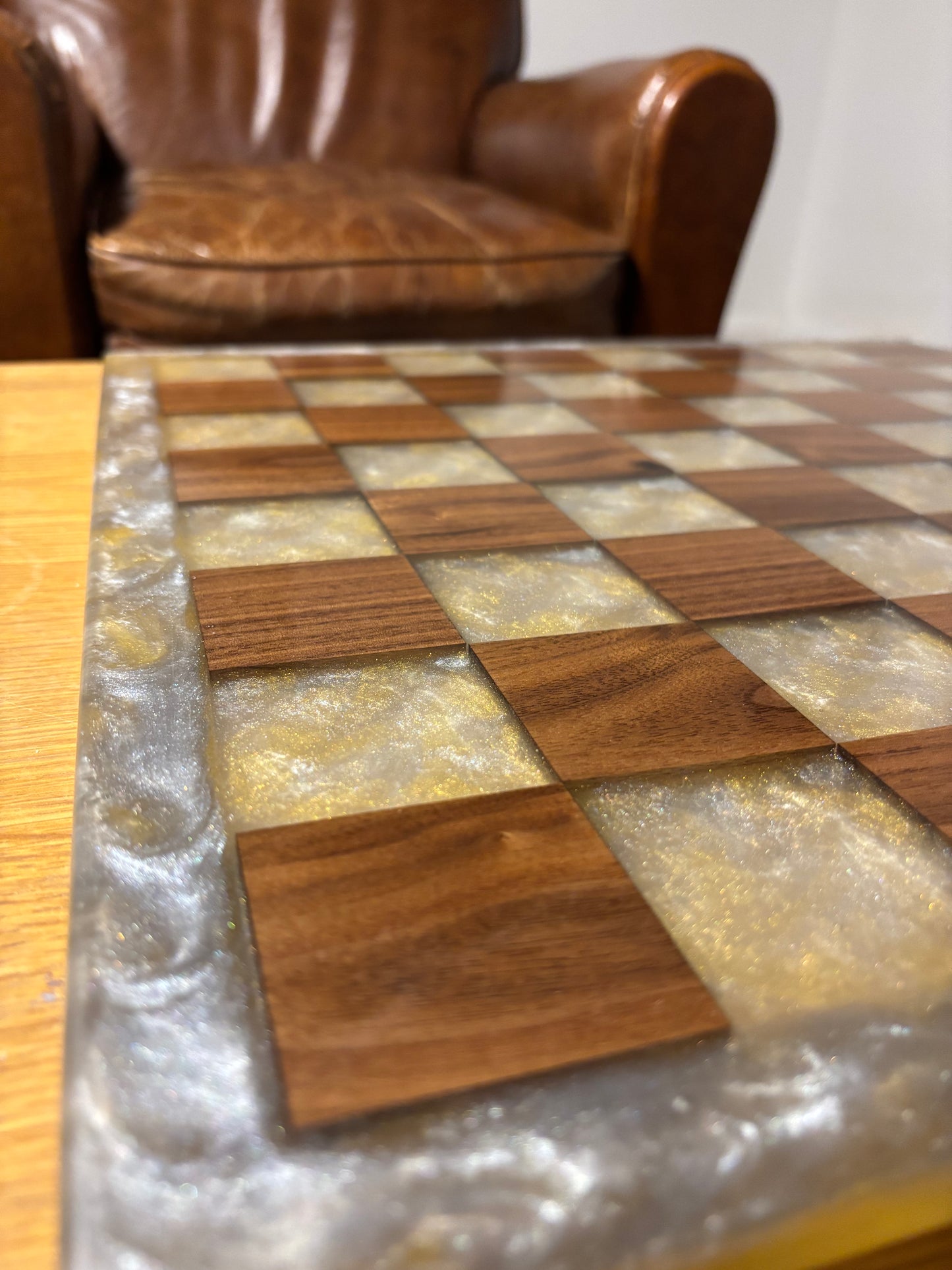 Chess board, Walnut and Epoxy.